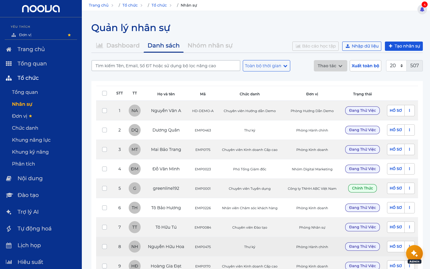 Nhân viên đã tạo