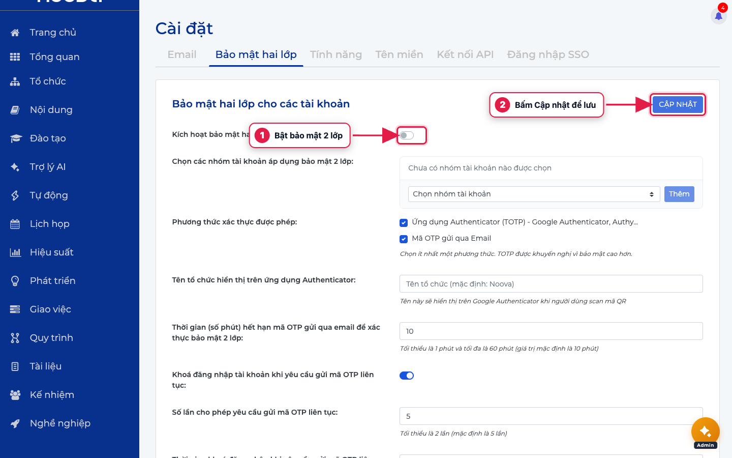 Cài đặt bảo mật hai lớp