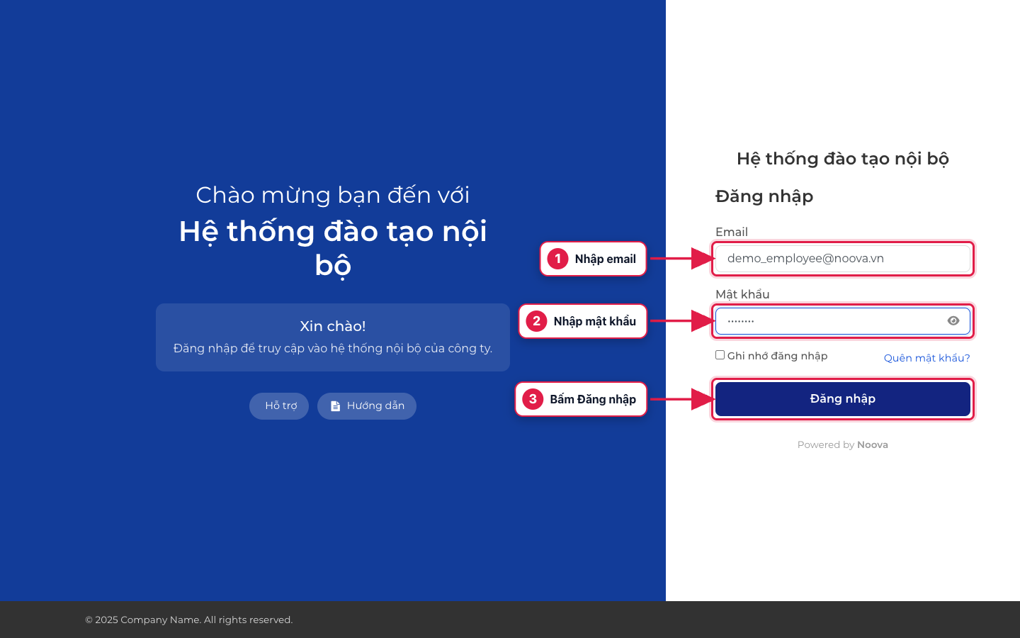 Màn hình đăng nhập cổng Nhân viên