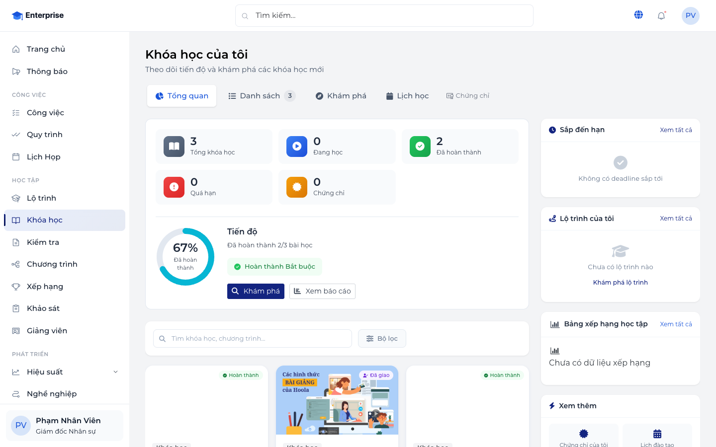 Khóa học của tôi (phía học viên)