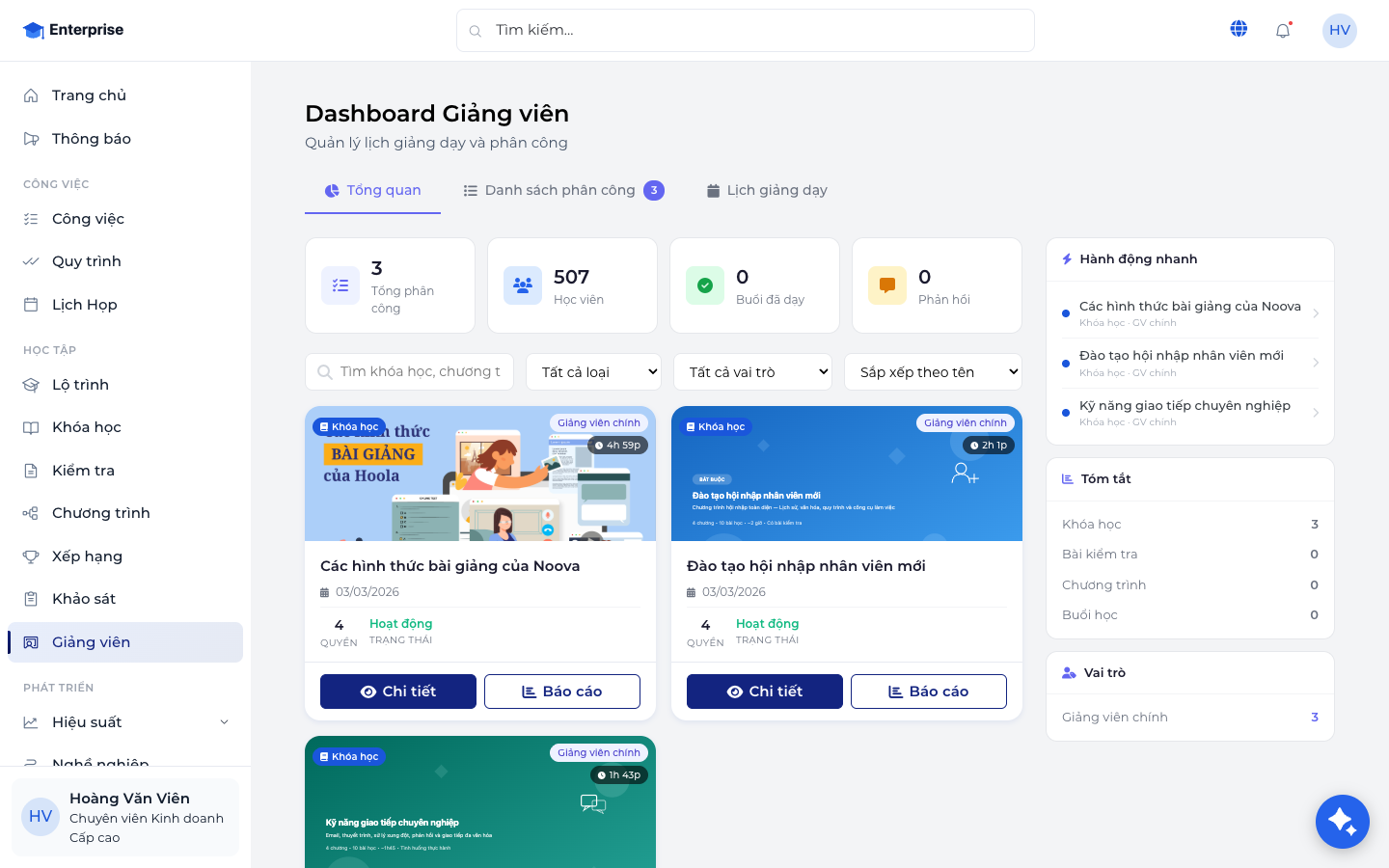 Dashboard cổng Giảng viên