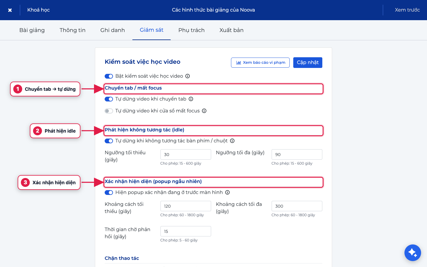 Cấu hình giám sát chống gian lận
