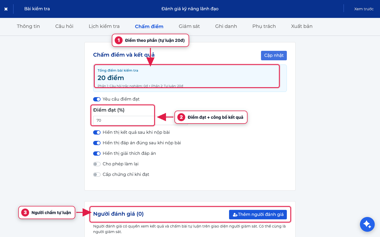 Cấu hình chấm điểm và người đánh giá