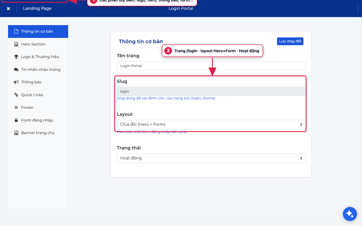 Cấu hình Landing Page đăng nhập