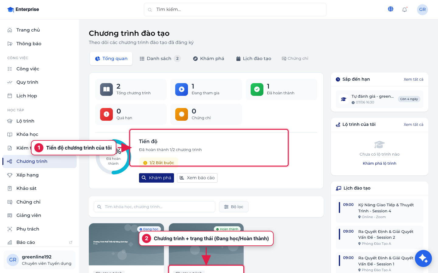 Chương trình đào tạo của tôi (học viên)