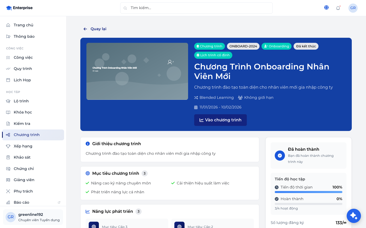 Chi tiết chương trình phía học viên