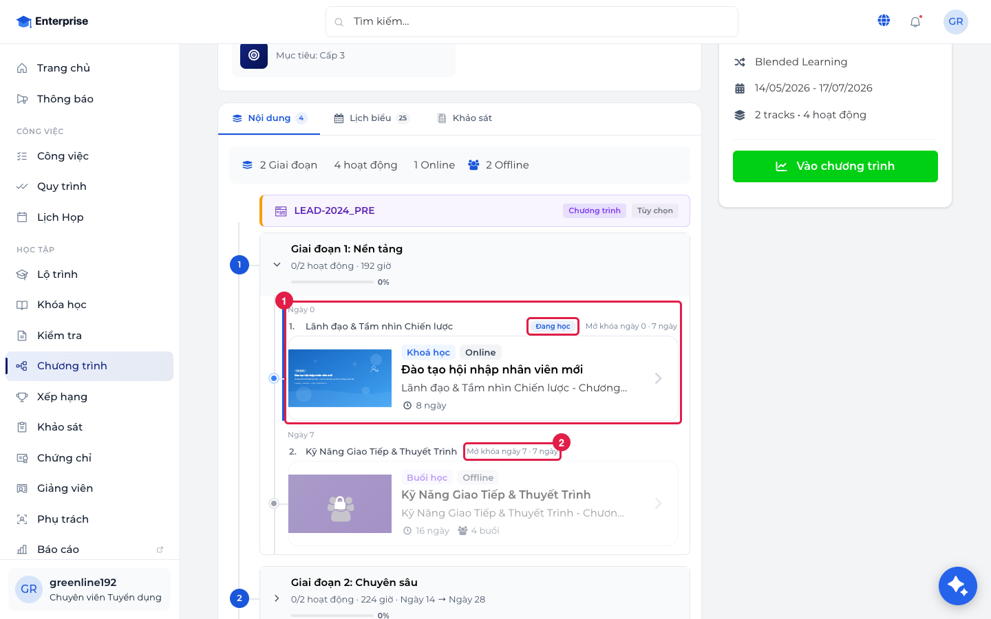Timeline Drip — hoạt động mở dần theo ngày