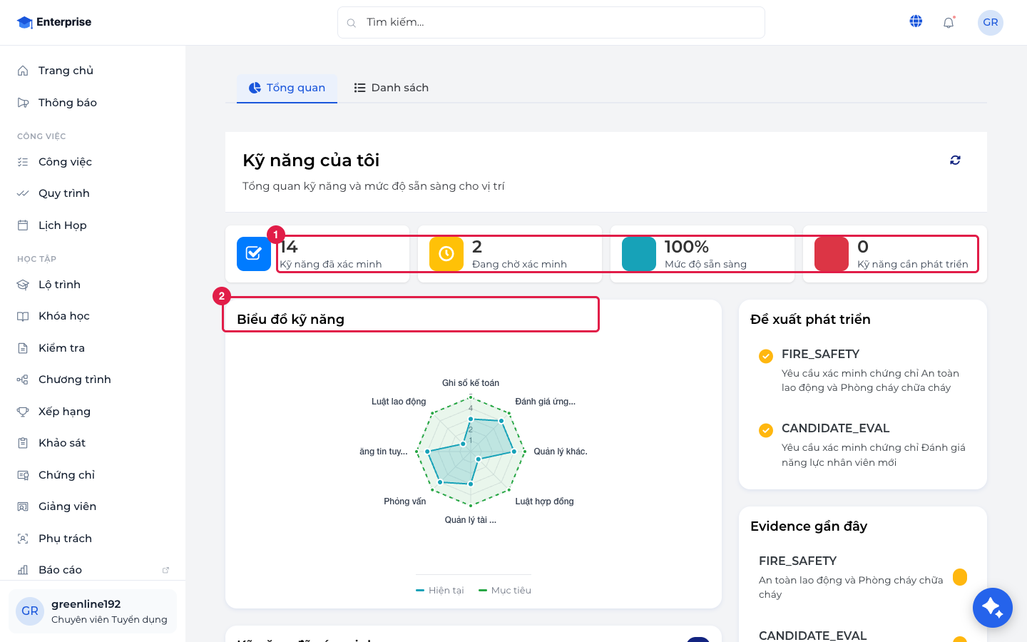 Kỹ năng của tôi — radar & mức độ sẵn sàng (nhân viên)
