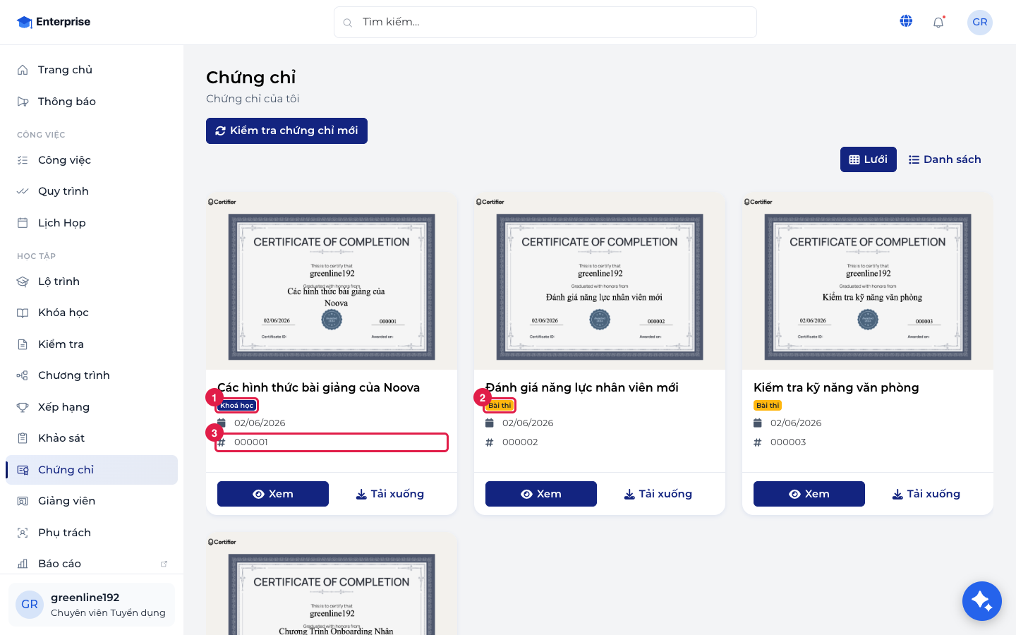 Chứng chỉ của tôi — đa nguồn (học viên)
