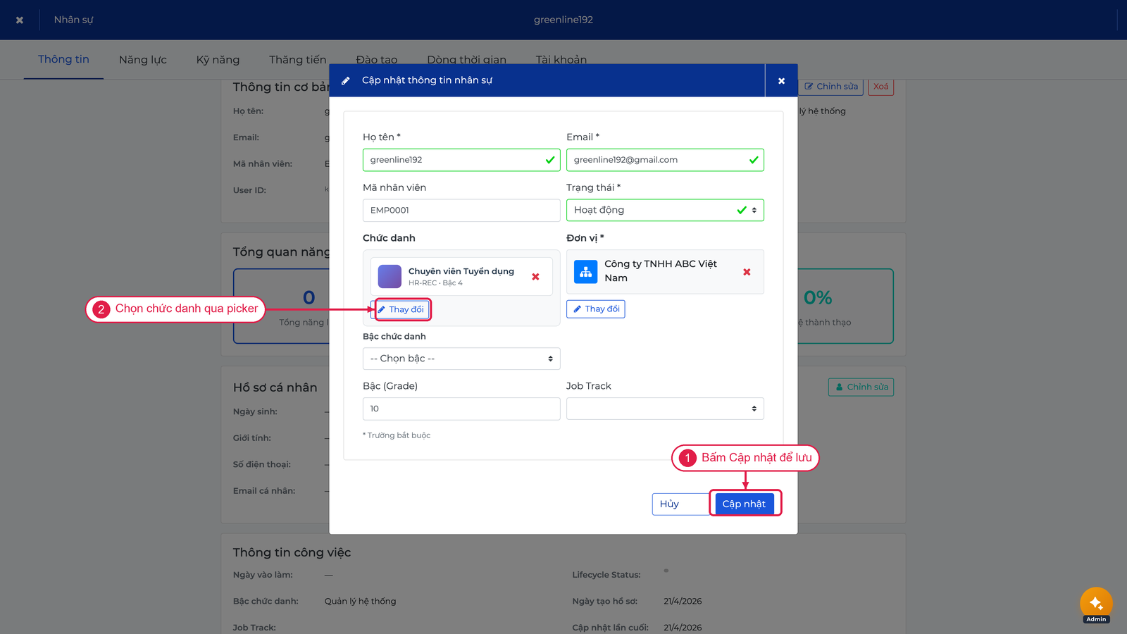 Modal sửa Thông tin cơ bản