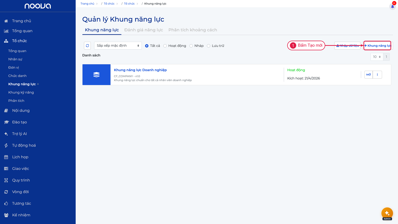 Nút Tạo mới khung năng lực