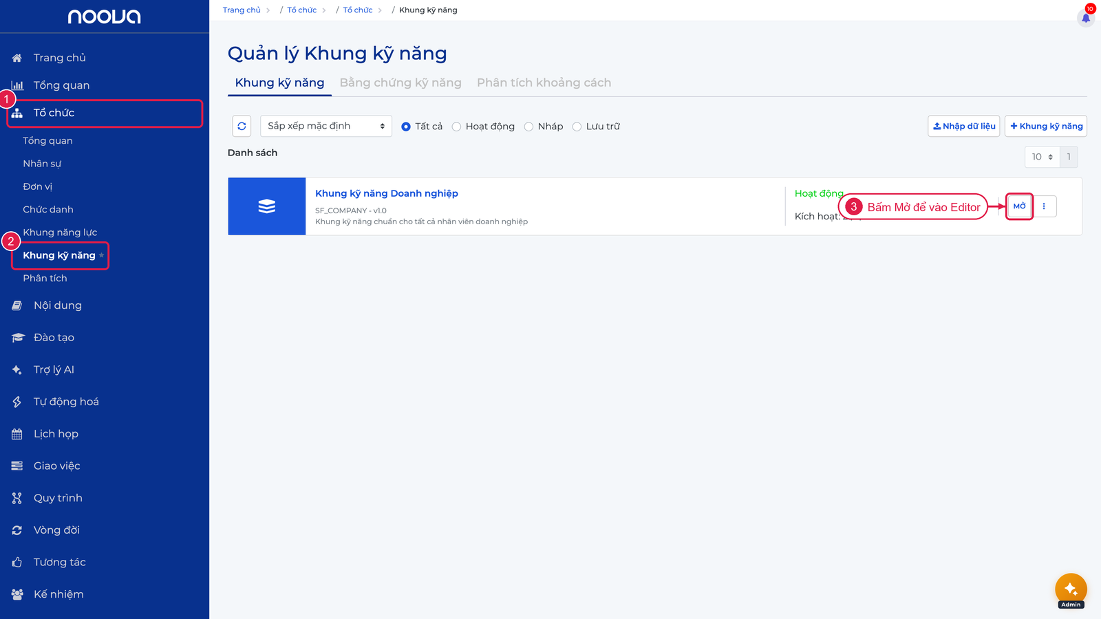 Điều hướng mở Editor khung kỹ năng