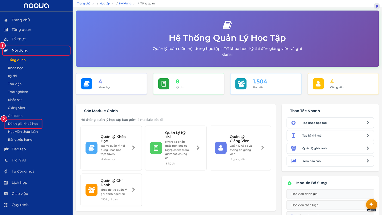 Điều hướng tới trang Đánh giá khoá học
