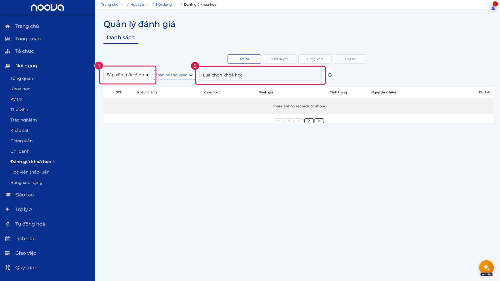 Hàng bộ lọc sắp xếp, thời gian và khoá học