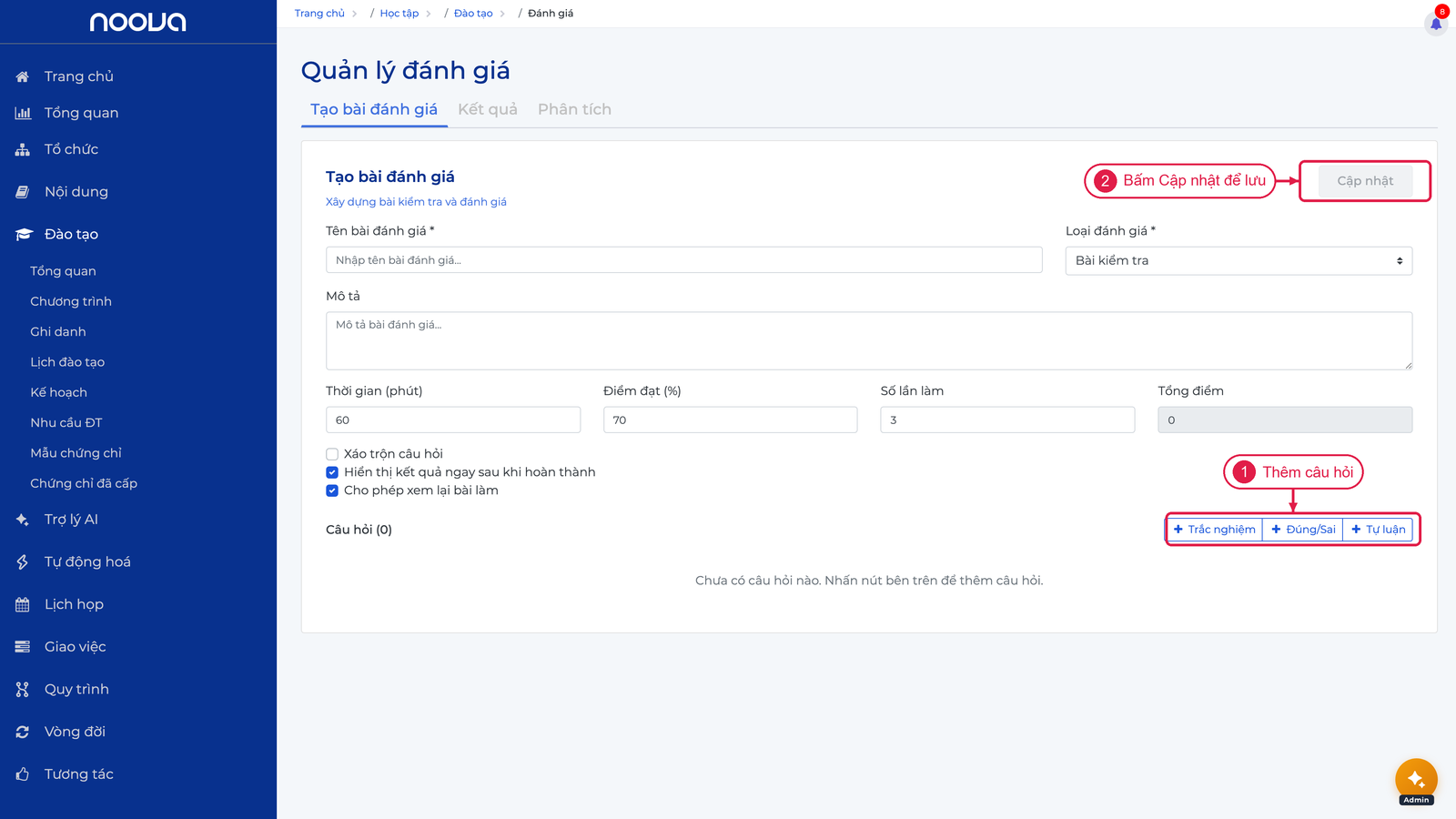 Form Tạo bài đánh giá