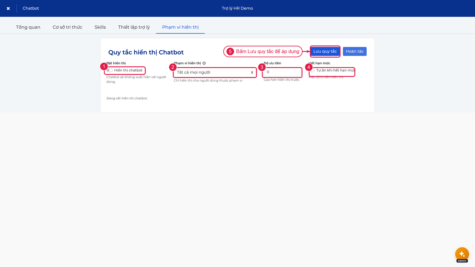 Cấu hình hiển thị cơ bản của chatbot