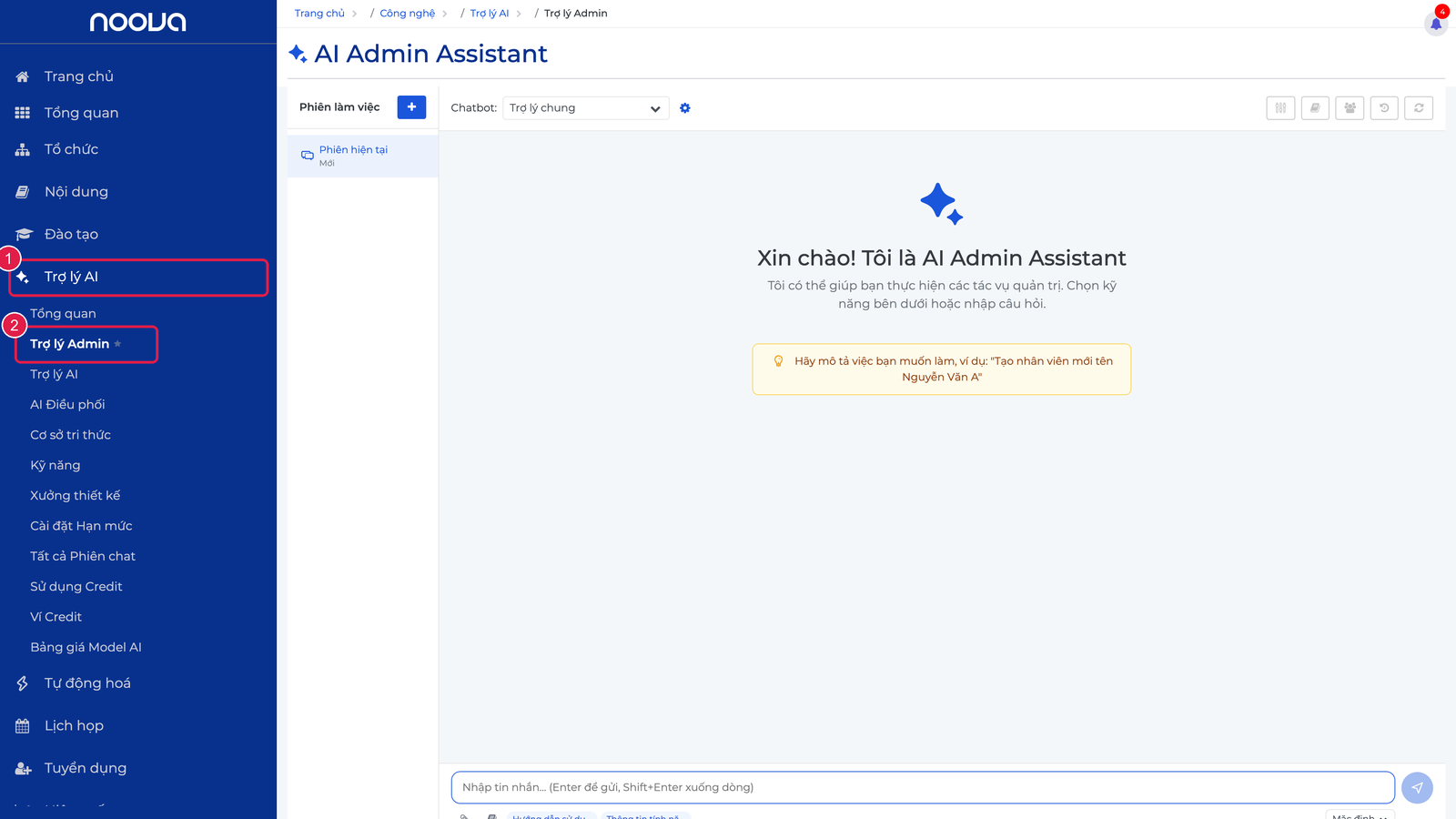 Điều hướng mở AI Admin Assistant