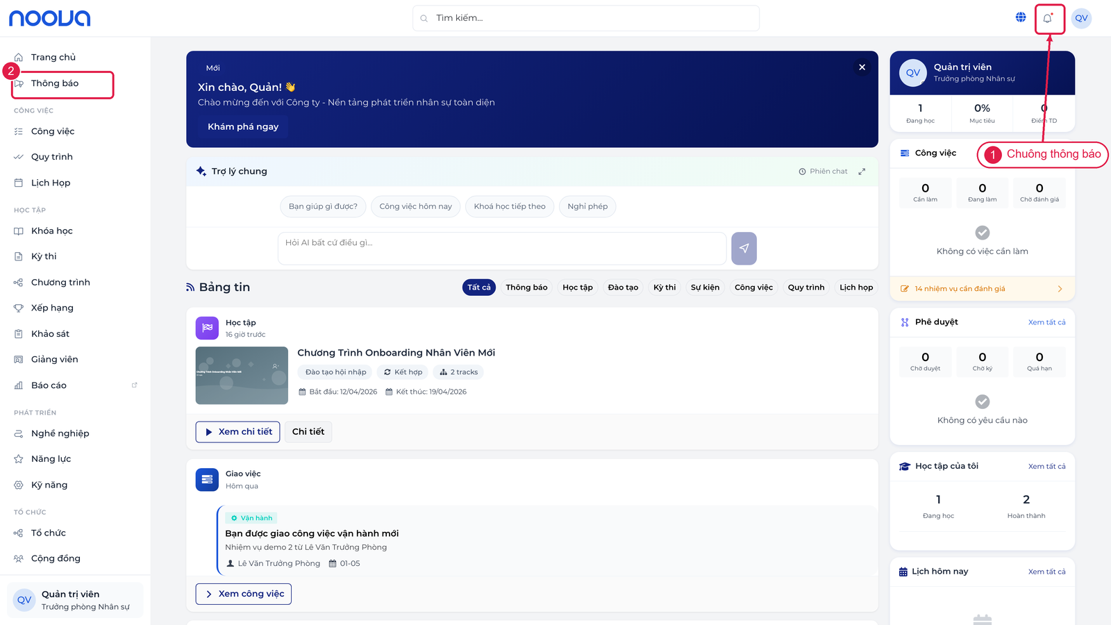 Chuông thông báo trên Employee Portal