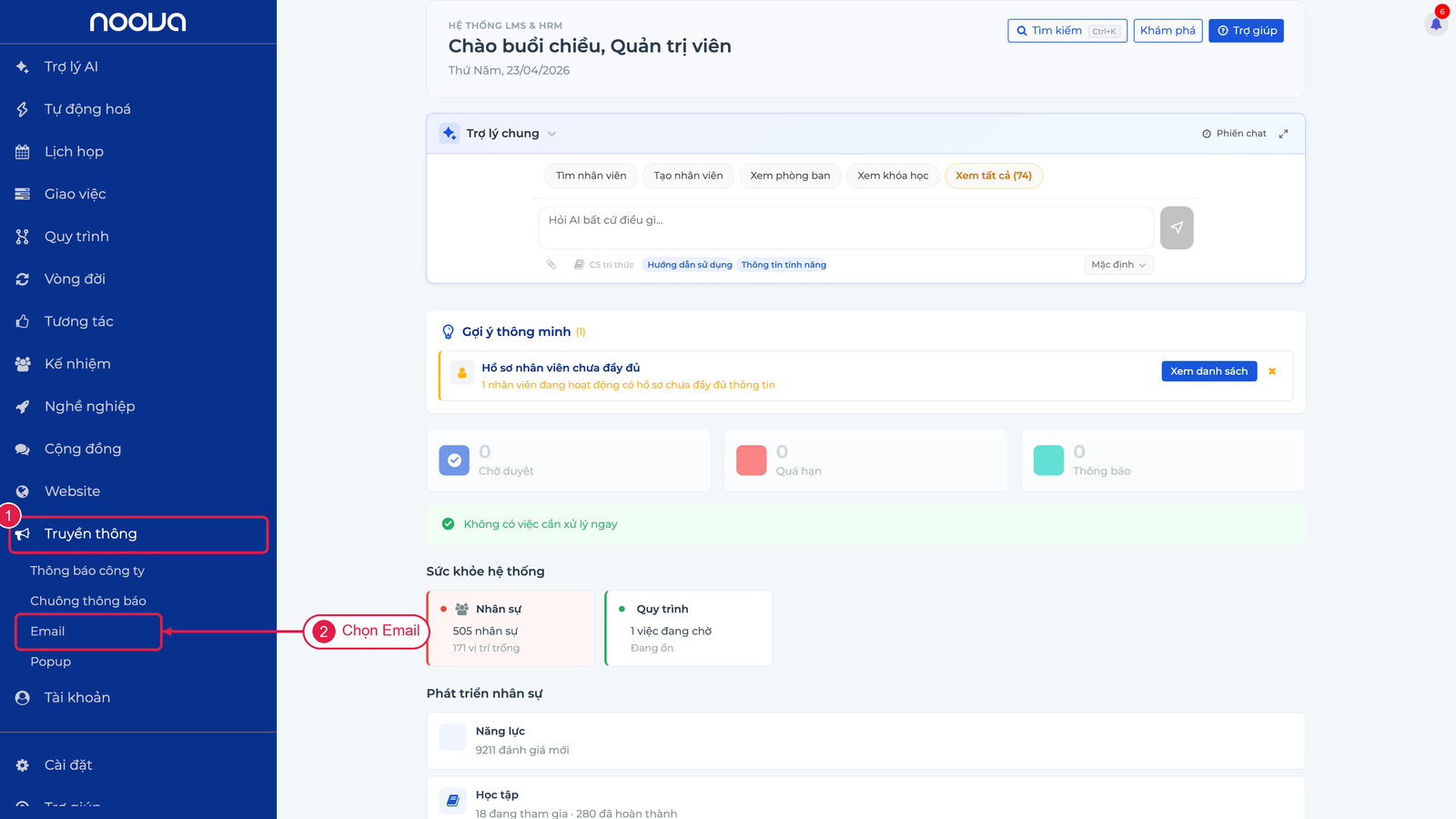 Điều hướng menu Truyền thông tới Email