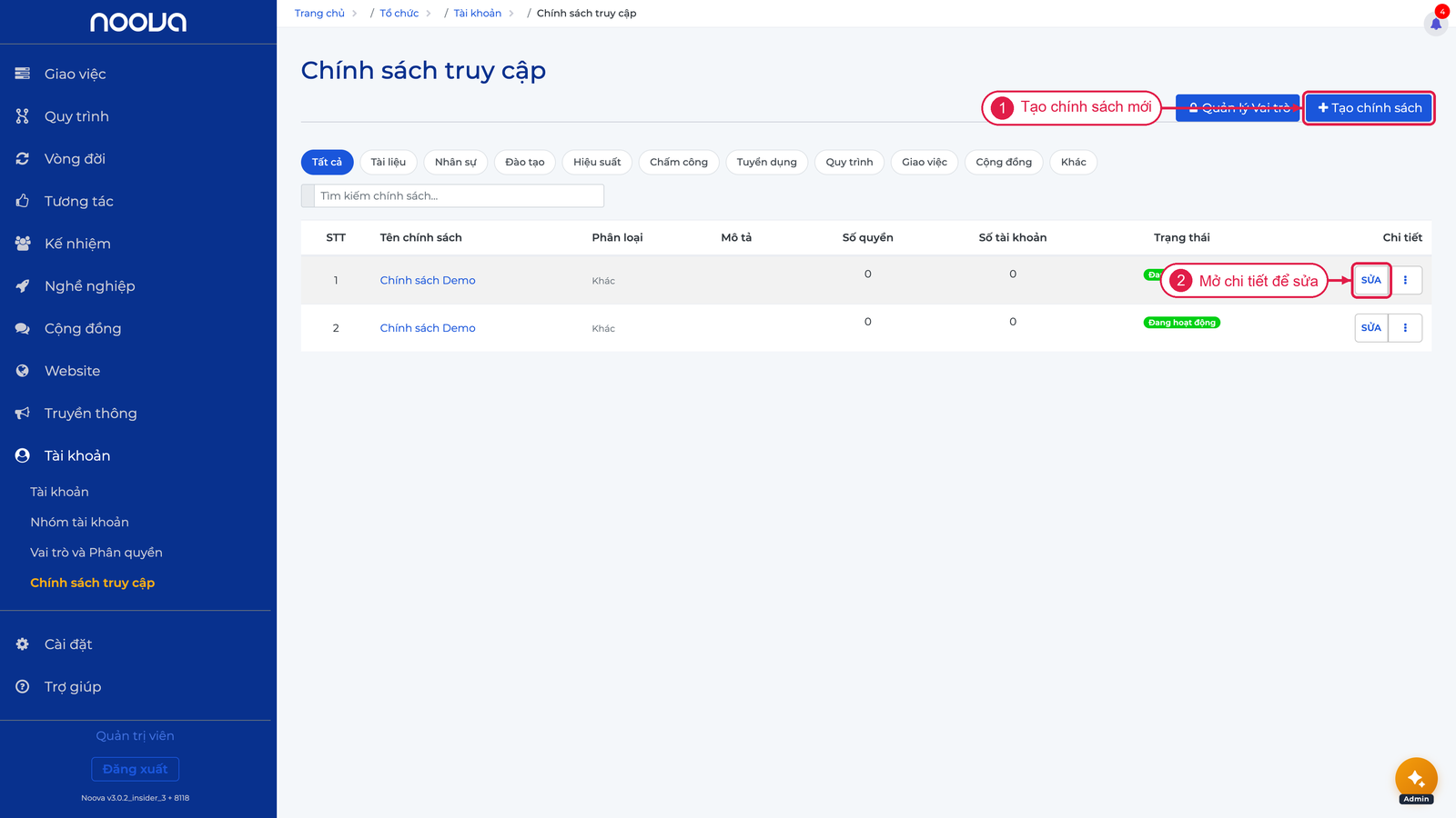 Danh sách chính sách truy cập
