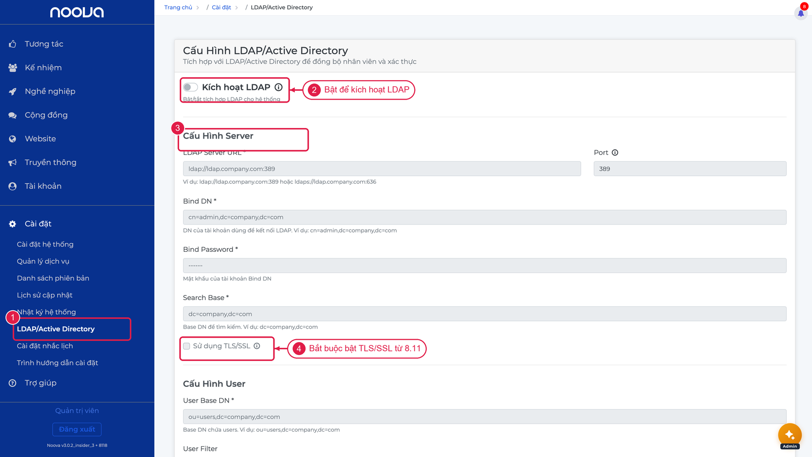 Kích hoạt LDAP và Cấu Hình Server